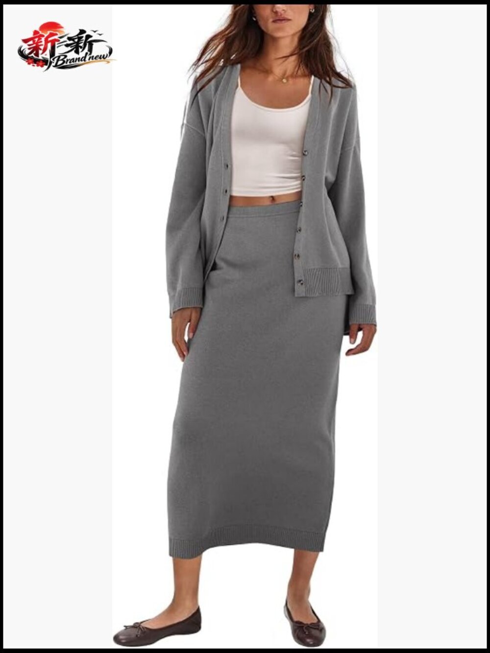 2 Piece Sweater and Skirt Matching Set Cardigan Knit Maxi Skirt Fall